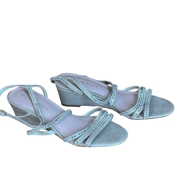 Kelly & Katie Shoes - Kelly & Katie Tahada Rhinestone Gold Wedge Heel Open Toe Strap Sandal Shoe 8 1/2